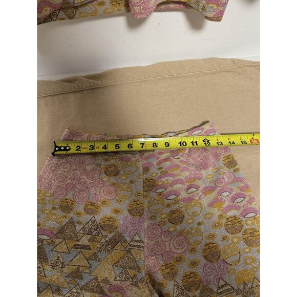 VINTAGE Goldworm Pants Set Womens 8 Made in Italy Metallic Geometric Pink Gold - Picture 13 of 15
